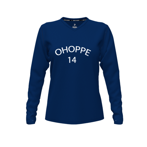 [FTLVPTNV-FYXS-LOGO3] Decker Performance T-Shirt (Female Youth XS, Navy, V Neck, Logo 3, Long Sleeve)