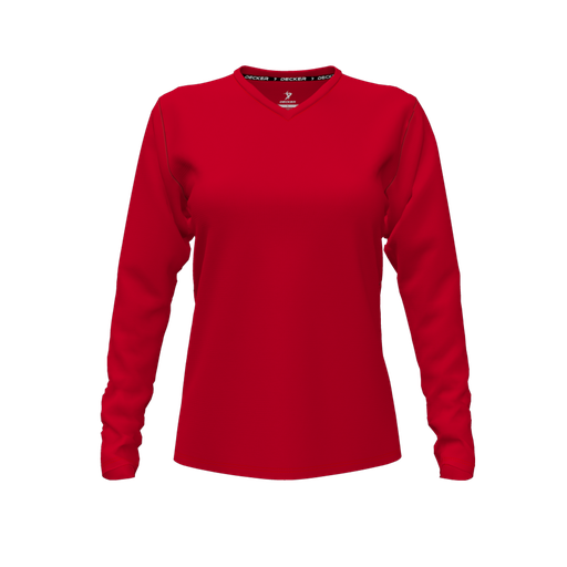 [DFW-TEES-PER-VNK-LSL-RED-FYXS] Decker Performance T-Shirt (Female Youth XS, Red, V Neck, None, Long Sleeve)