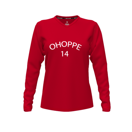 [FTLVPTRD-FYXS-LOGO3] Decker Performance T-Shirt (Female Youth XS, Red, V Neck, Logo 3, Long Sleeve)